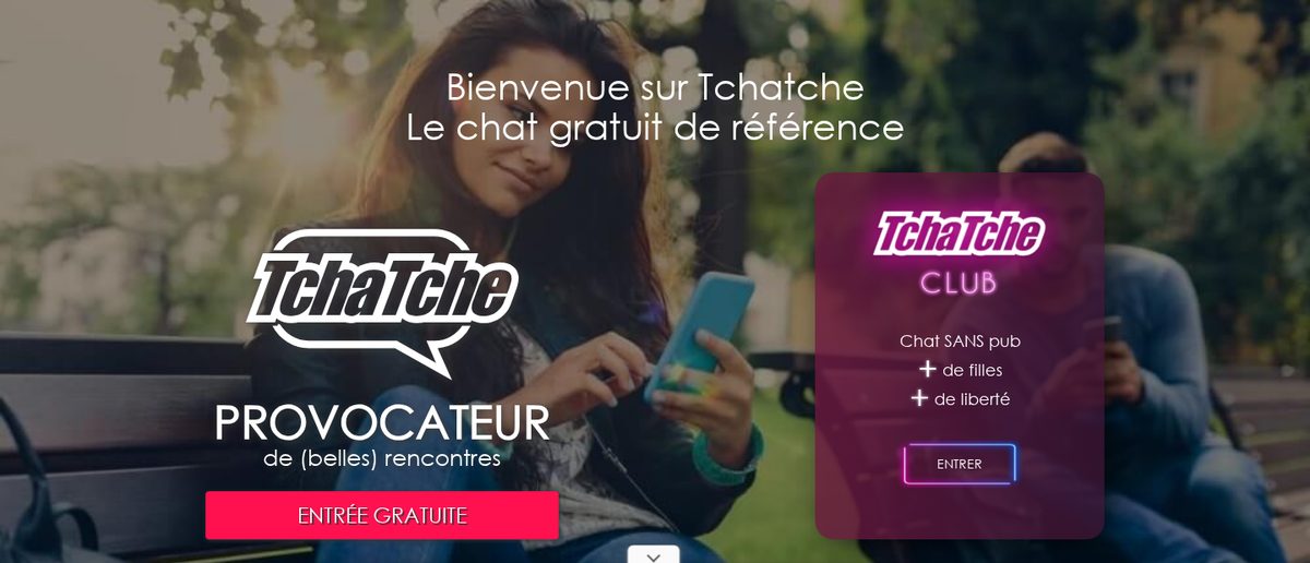 Capture d'écran de la page d'accueil de Tchatche en juillet 2026
